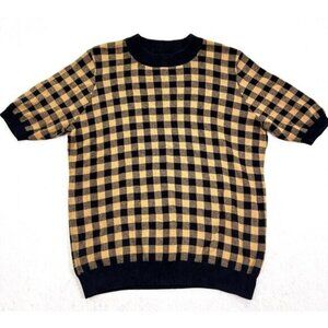 WHO WHAT WEAR Retro Inspired Checkered Sweater Gold Black Preppy Academia Size M